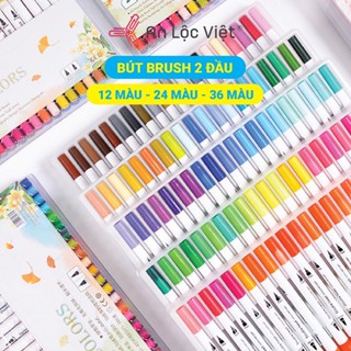   BÚT BRUSH THÂN TRẮNG CAO CẤP  Set 12 24 36 Bút lông 2 Đầu Brush Thân Trắng Đa Năng Dùng Để Tô Màu Viết Chữ Nghệ Thuật 