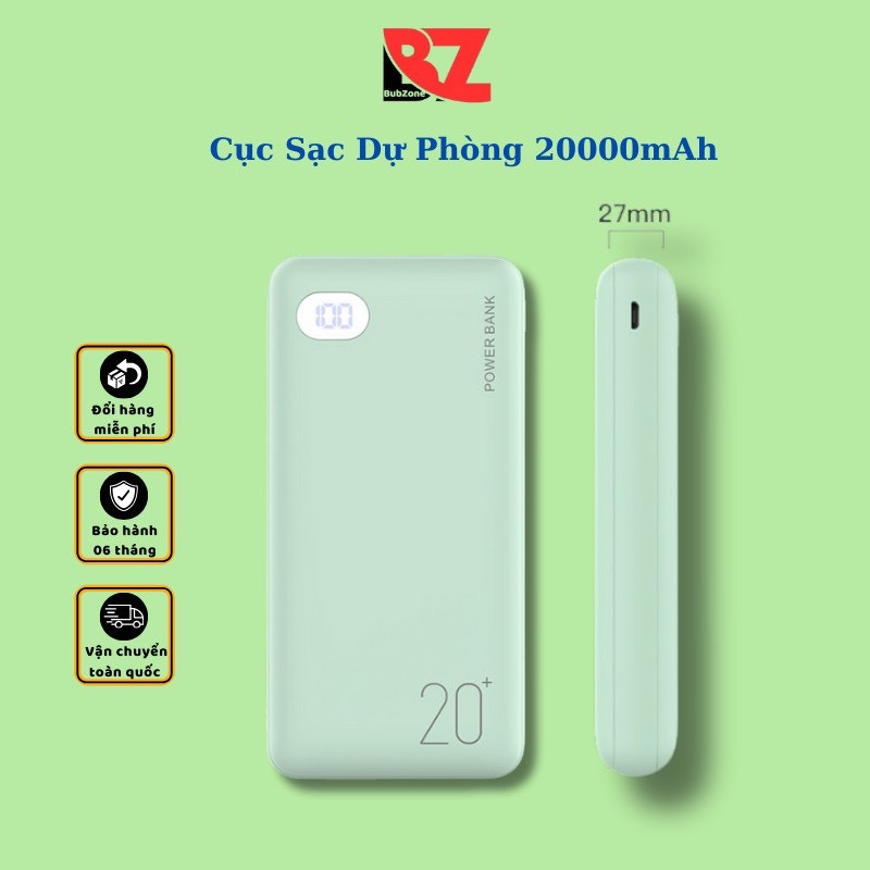 Sạc dự phòng 20000mAh bubzone sạc nhanh màn hình Led