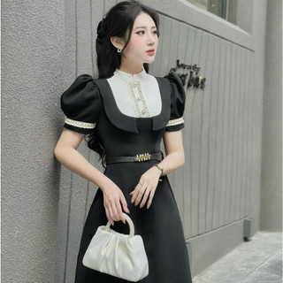 Đầm Thiết Kế MAY PS77 Màu Đen Phối Trắng - Đầm Dự Tiệc Dáng A Sang Trọng Chuẩn MAY