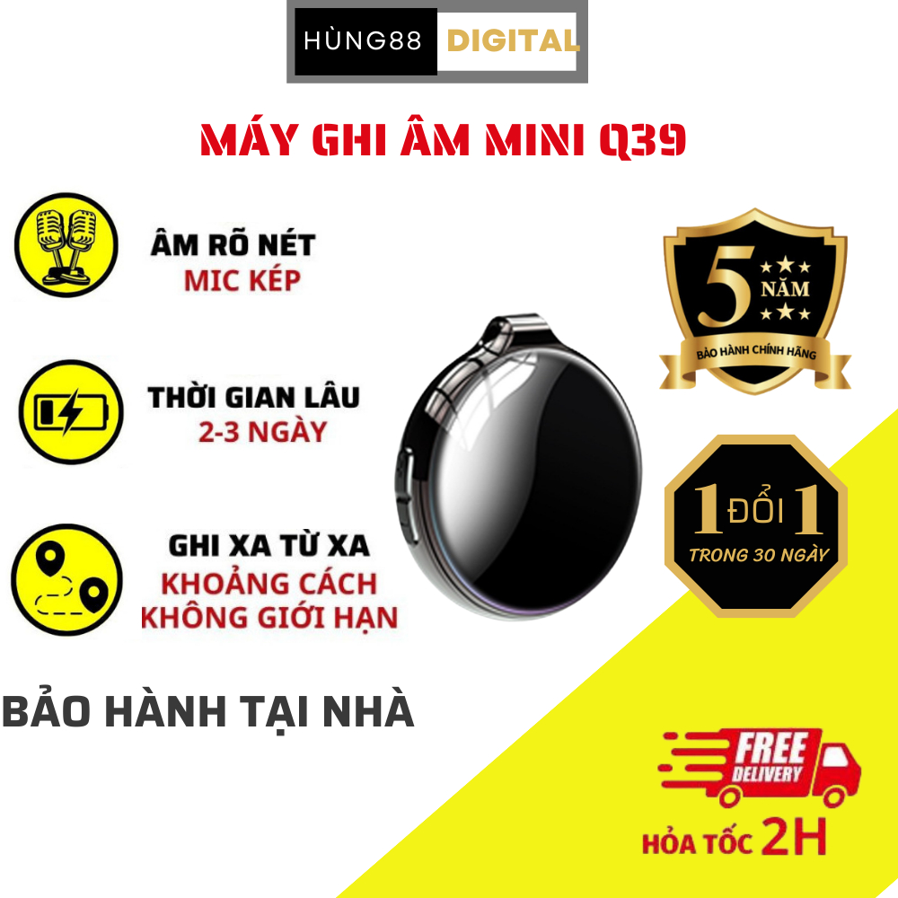 Máy ghi âm mini Q39 bản PRO thu được từ khoảng cách xa 15m, Pin 40h. Máy ghi âm kết nối điện thoại, BH 5năm, lỗi đổi mới