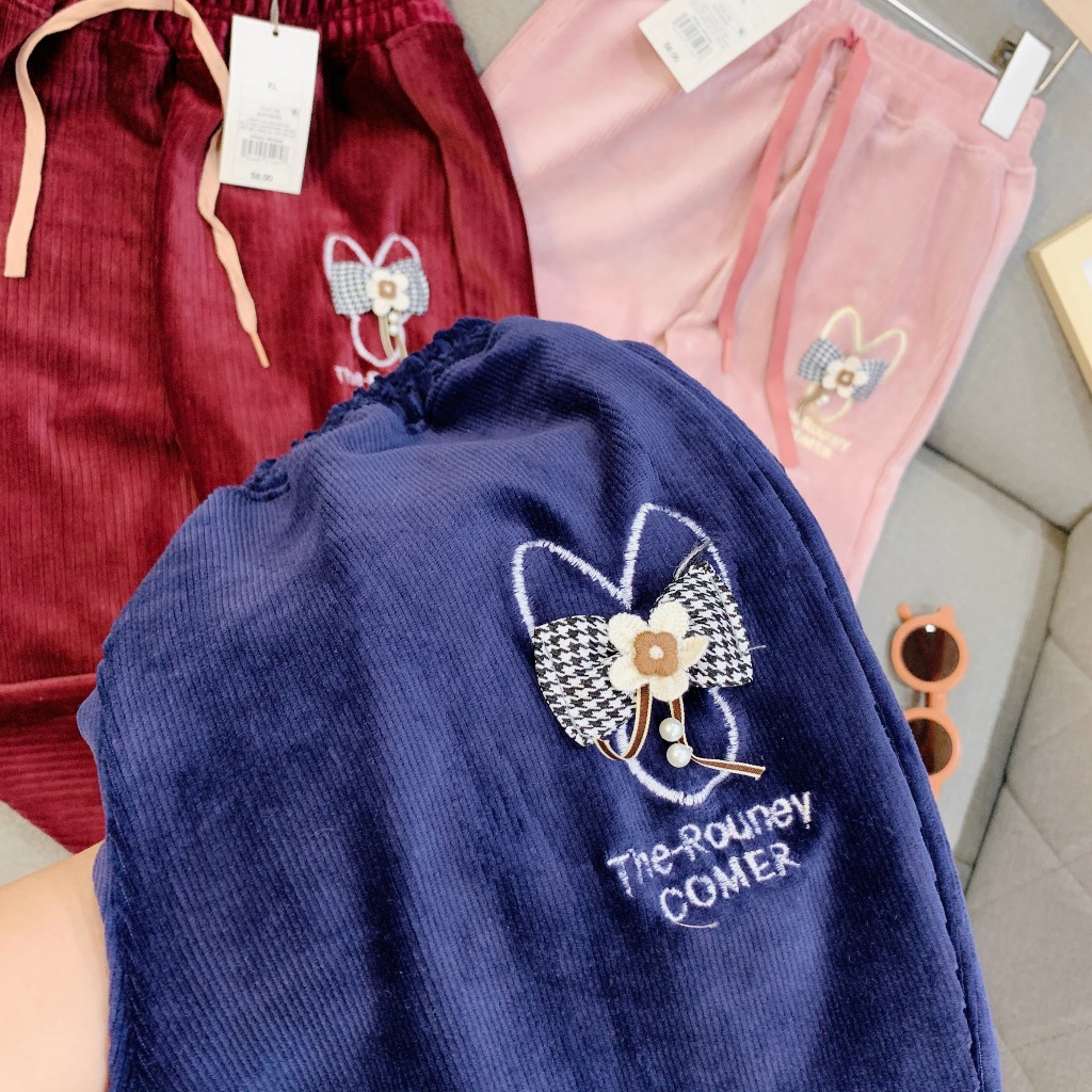 Quần nhung thu đông cho bé gái, Quần dài chất nhung tăm cho bé từ 19-35kg