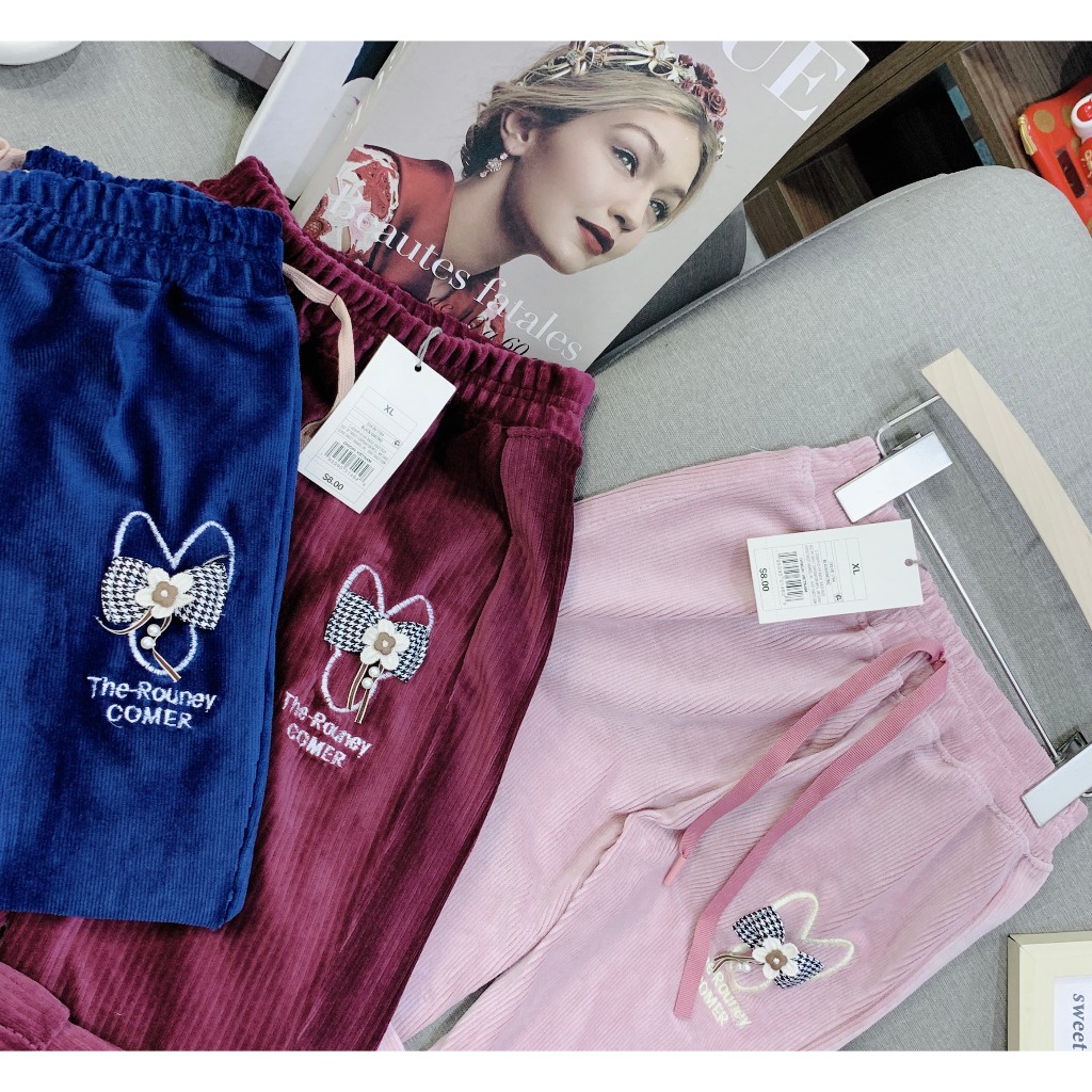 Quần nhung thu đông cho bé gái, Quần dài chất nhung tăm cho bé từ 19-35kg