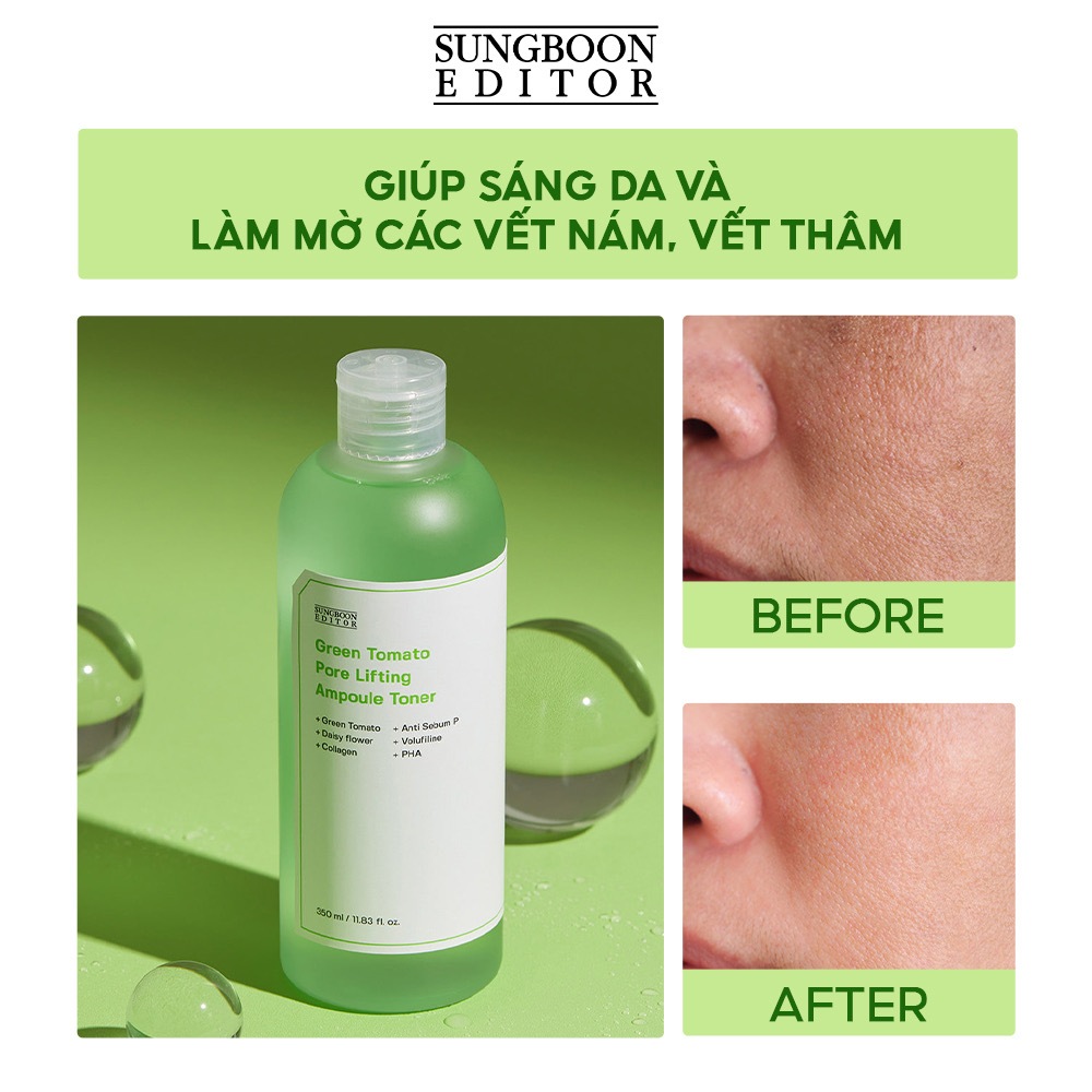 Nước hoa hồng Sungboon Editor Green Tomato Pore Lifting Ampoule Toner 350ml