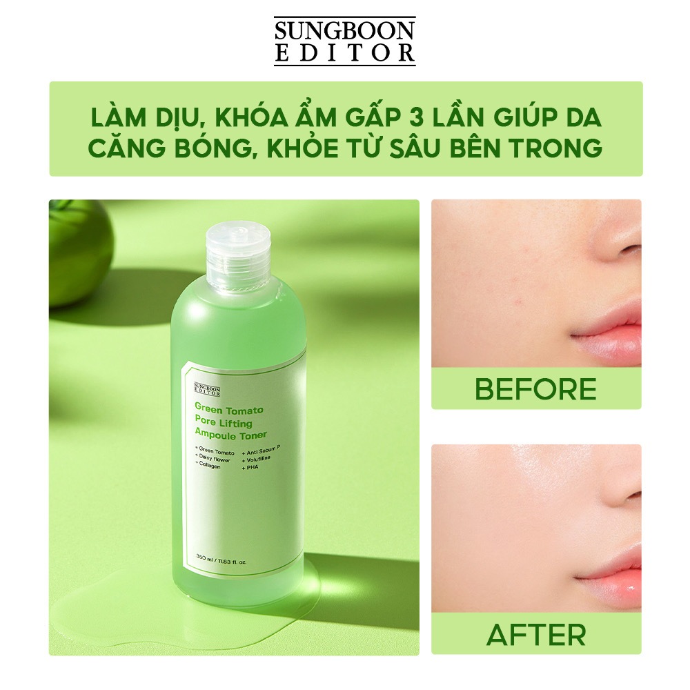 Nước hoa hồng Sungboon Editor Green Tomato Pore Lifting Ampoule Toner 350ml