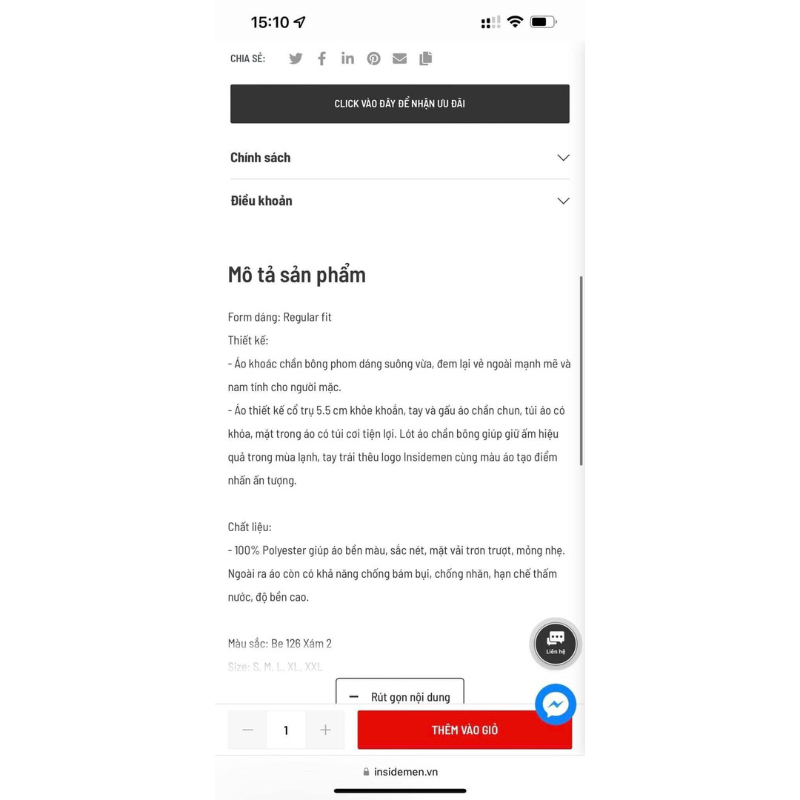 Áo khoác chần bông Insidemen Ijk038w2