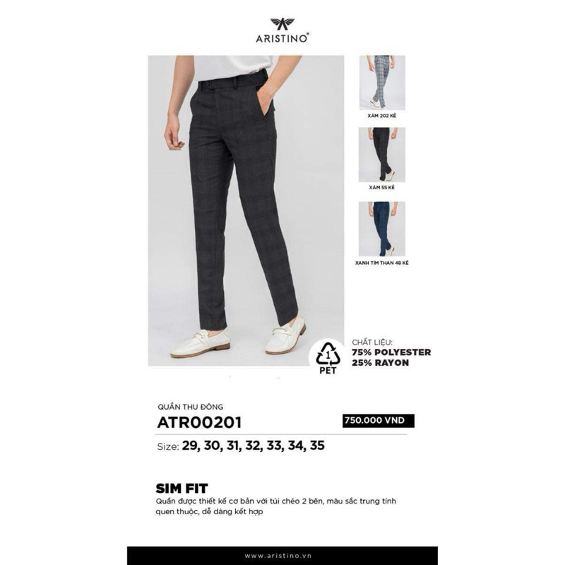Quần âu Aristino Atr00201 750k xả nghỉ bán chỉ còn xám nhạt