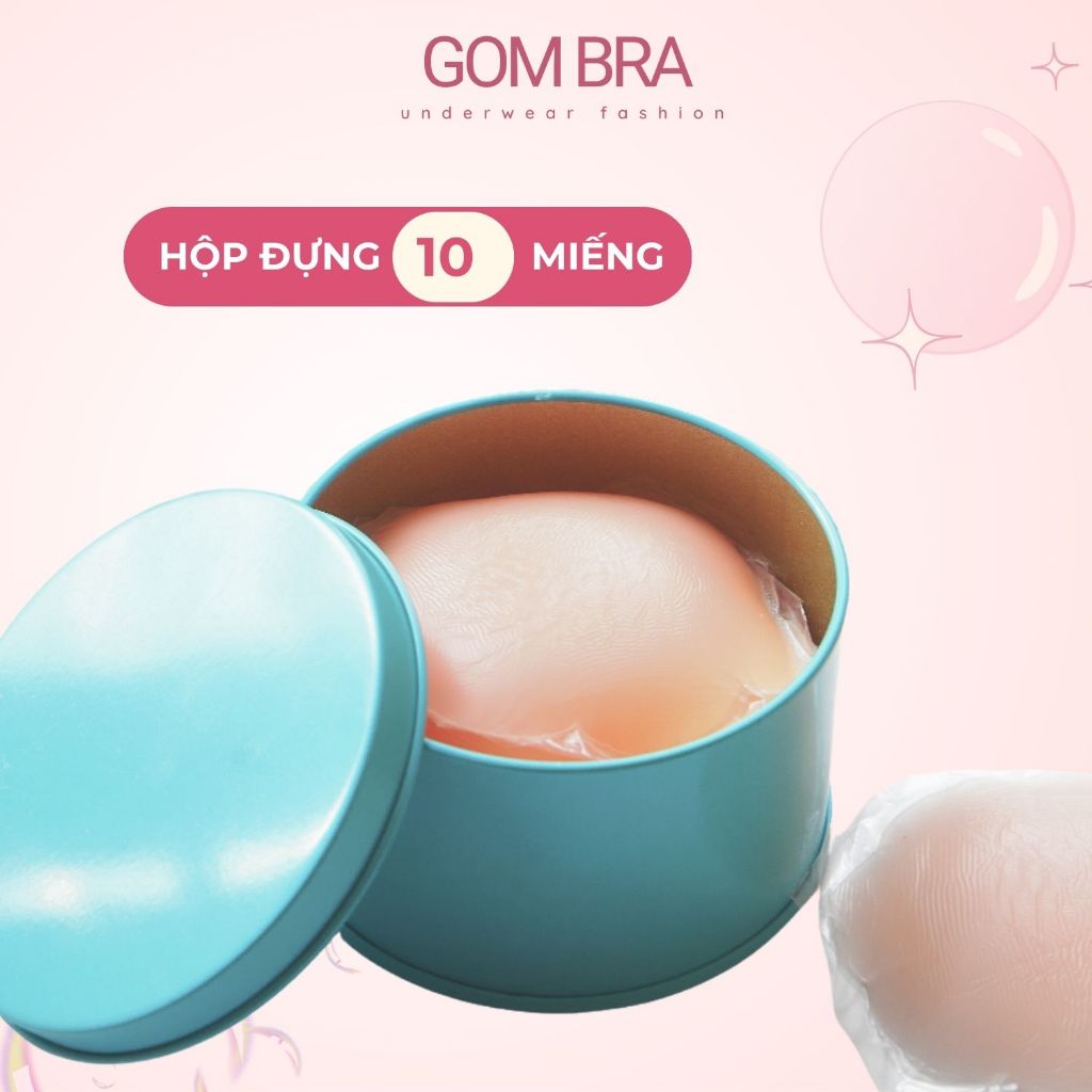 Miếng dán ngực nhiệt tự thân GOM BRA hộp 10 miếng tiện lợi, dán ti nâng ngực chất liệu silicone cao cấp -SA-999