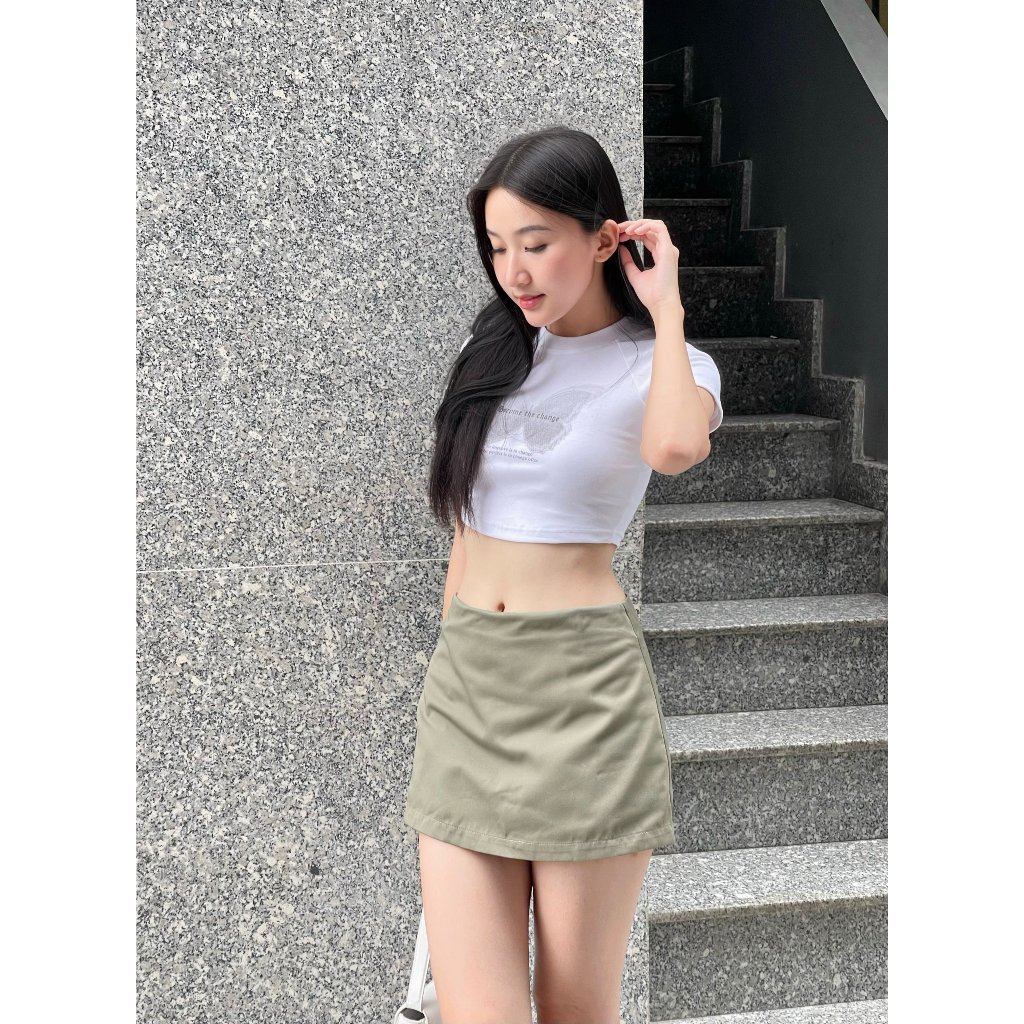 Áo croptop thun lạnh Butterfly, Áo thun croptop tay ngắn cổ tròn in hoạ tiết | Puss Top | Secodee