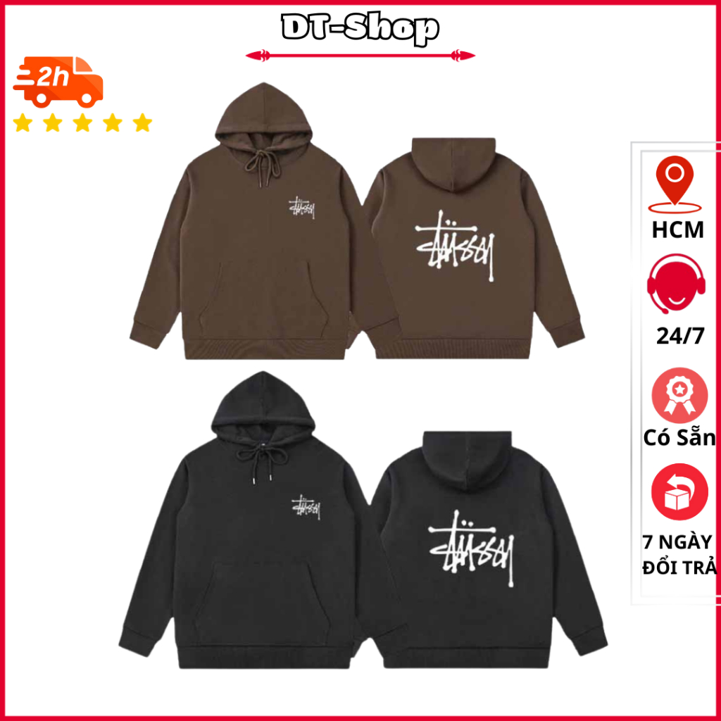 Áo Hoodie Nỉ Nam STUSSY, Chất Dầy Dặn, Áo Khoác Dáng Rộng Mũ To 2 Lớp, Hình In Đẹp - Khóa Dài Tau Chui Đầu - dt_shop