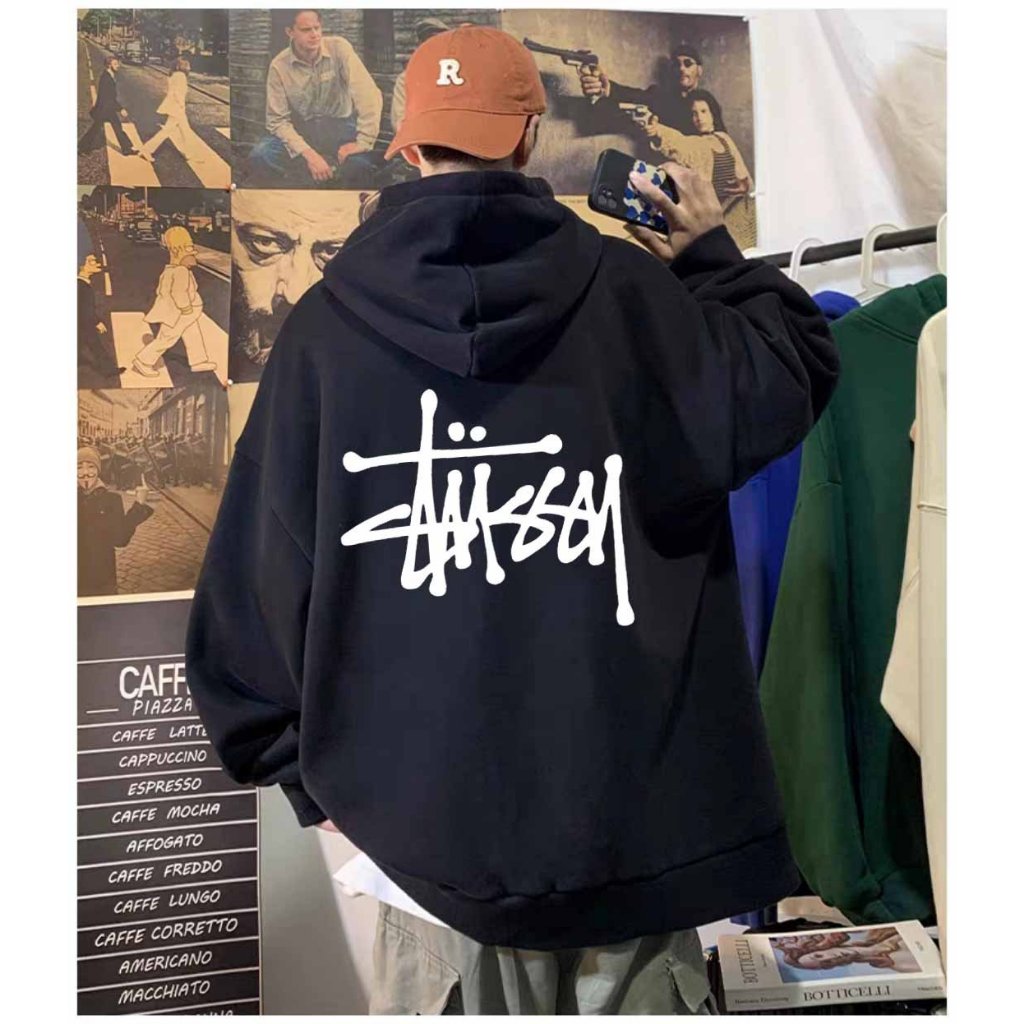 Áo Hoodie Nỉ Nam STUSSY, Chất Dầy Dặn, Áo Khoác Dáng Rộng Mũ To 2 Lớp, Hình In Đẹp - Khóa Dài Tau Chui Đầu - dt_shop