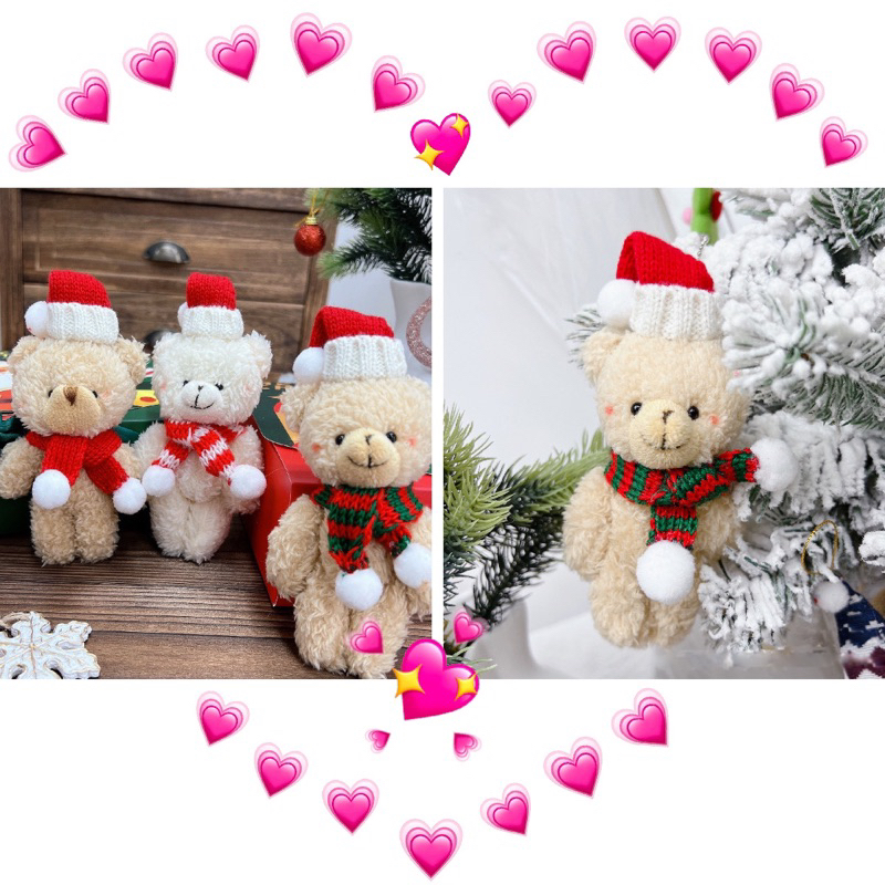 Gấu bông Noel 10 cm trang trí,làm quà tặng người thân bạn bè, trang trí cây thông