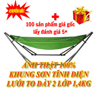 Võng Xếp Sơn Tĩnh Điện Chống Han Rỉ Size Người Lớn Lưới To 1.4kg  Bảo Hành khung 1 Năm