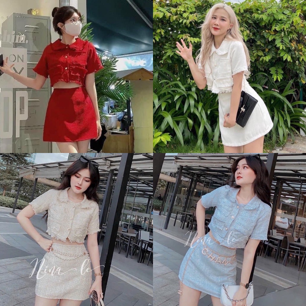 SET ÁO DẠ CROPTOP KÈM CHÂN VÁY (KÈM VIDEO HÌNH THẬT)