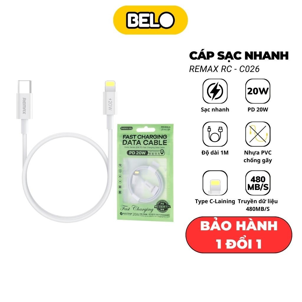 Cáp Sạc Nhanh REMAX 20W PD Dài 1m RC-C026 RC C026 PD 20w cho dòng ip isos