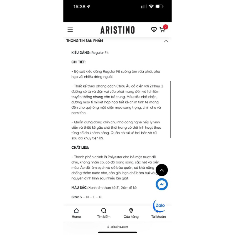 Bộ vest Aristino ASU00808 xả nghỉ bán tag 3.950