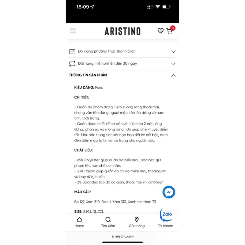 Quần âu đen Aristino atr01702 825K sale còn 300K