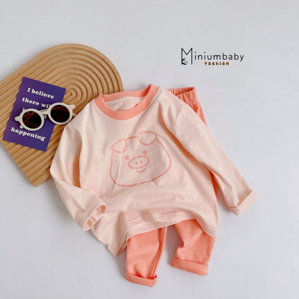 Bộ quần áo dài tay màu sắc ngọt ngào cho bé, chất liệu áo cotton quần borip , bé mặc ở nhà đi chơi, Miniumbaby SB1784