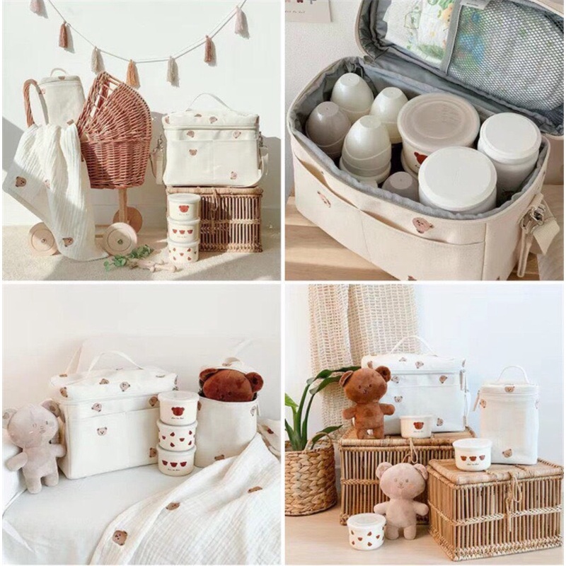 Túi giữ nhiệt bỉm sửa họa tiết thêu đựng đồ cho mẹ, túi bỉm sữa đa năng phong cách Hàn Quốc