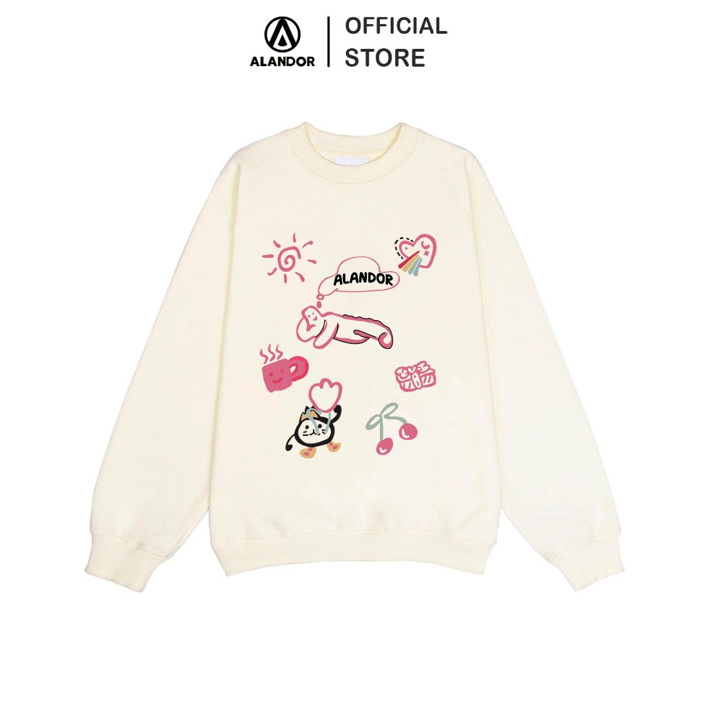 Áo nỉ sweater Alandor chất liệu nỉ cotton lót bông mềm mại màu xám tiêu form rộng tay bồng mẫu Thinking Dream