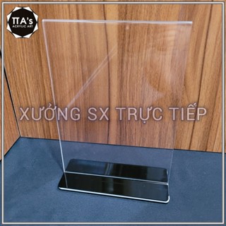 Menu mica để bàn chữ T đế dán 3 lớp, bảng mica để bàn, menu để bàn, bảng mã QR các loại A4 A5 A6 A7