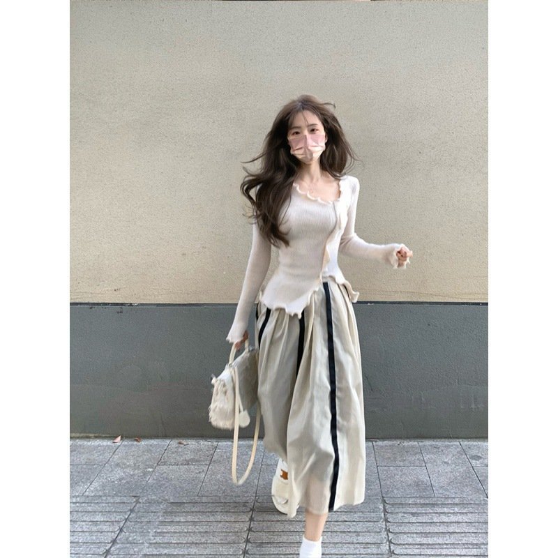 Áo kiểu nữ trơn xẻ tà vạt bèo GUZ, áo thun dài aty dáng ngắn ôm body tôn dáng sexy bánh bèo thu đông