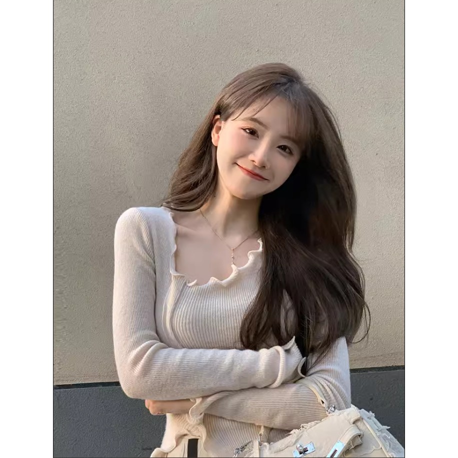 Áo kiểu nữ trơn xẻ tà vạt bèo GUZ, áo thun dài aty dáng ngắn ôm body tôn dáng sexy bánh bèo thu đông