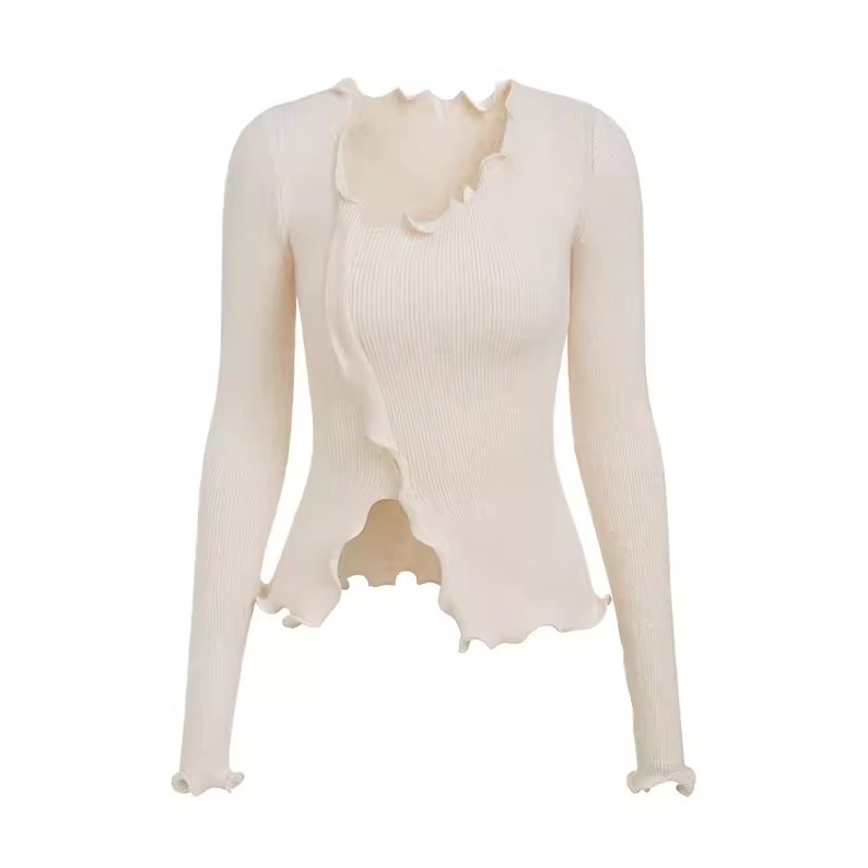 Áo kiểu nữ trơn xẻ tà vạt bèo GUZ, áo thun dài aty dáng ngắn ôm body tôn dáng sexy bánh bèo thu đông