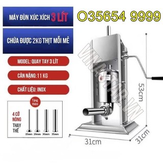 Máy đùn xúc xích, máy nhồi lạp xưởng, xúc xích 3L quay tay, 5 cỡ ống đùn