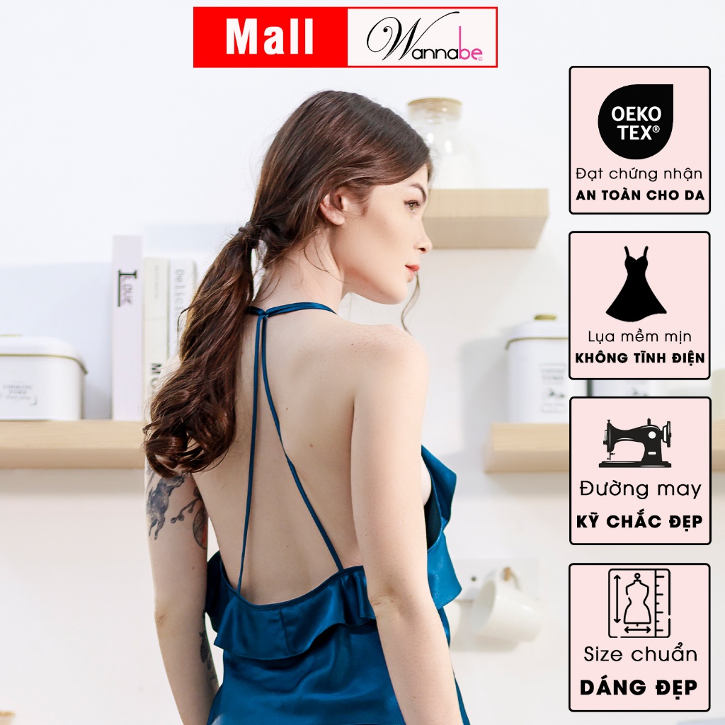 Váy ngủ phi lụa cao cấp Wannabe DNS22 Đầm ngủ cổ yếm cut-out lưng nữ tính quyến rũ