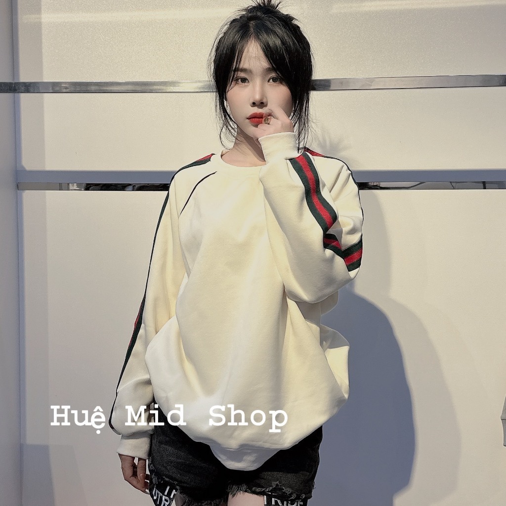 Áo Sweater màu kem tay sọc đỏ, áo sweater chất liệu siêu mềm mịn vải siêu đanh cực phù hợp cho nam nữ CỰC HOT TREND