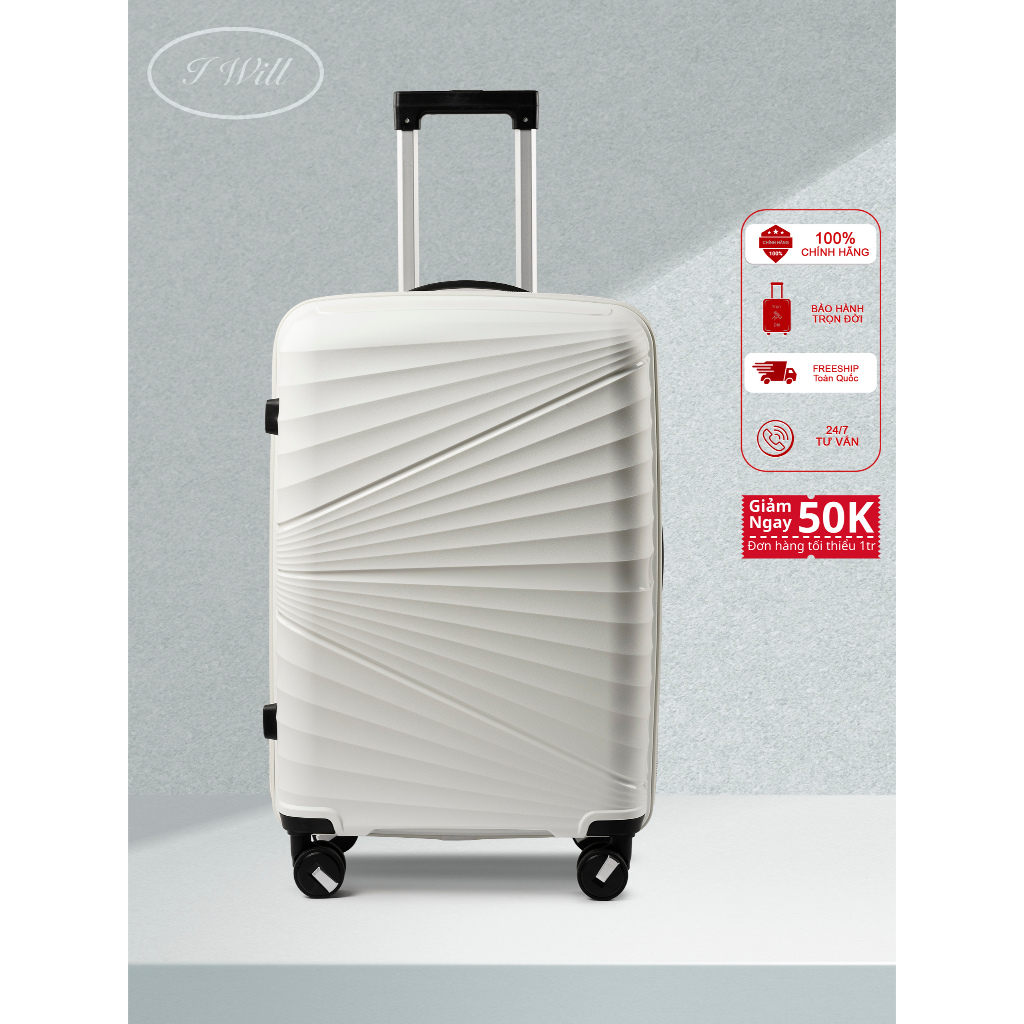 Vali Kéo I Will Du Lịch 2 size 20/24inch Chất Liệu Nhựa PP vân đuôi công màu trắng