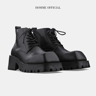 Giày chunky boots mũi vuông, giày boots nam homme đế cao 6cm dây buộc 2906-r
