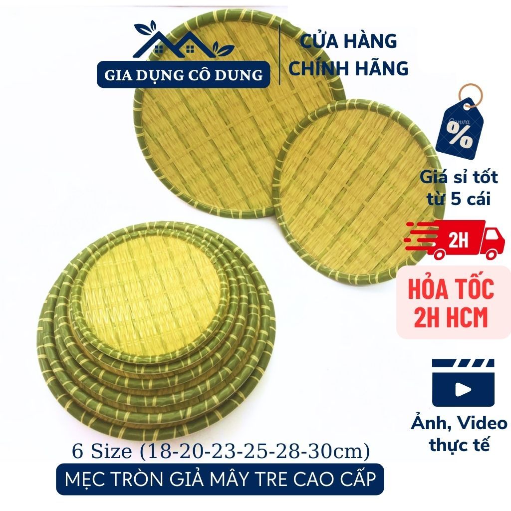 Đĩa Nhíp Giả Mây Tre Đan Cao Cấp Loại Dày, Mẹt Tròn Đựng Bún Đậu, Đồ Chiên Có Chân Đế Tiện Lợi