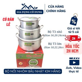 Bộ 3 nồi nhôm bầu xi kiểu nhật hiệu kim hằng chính hãng