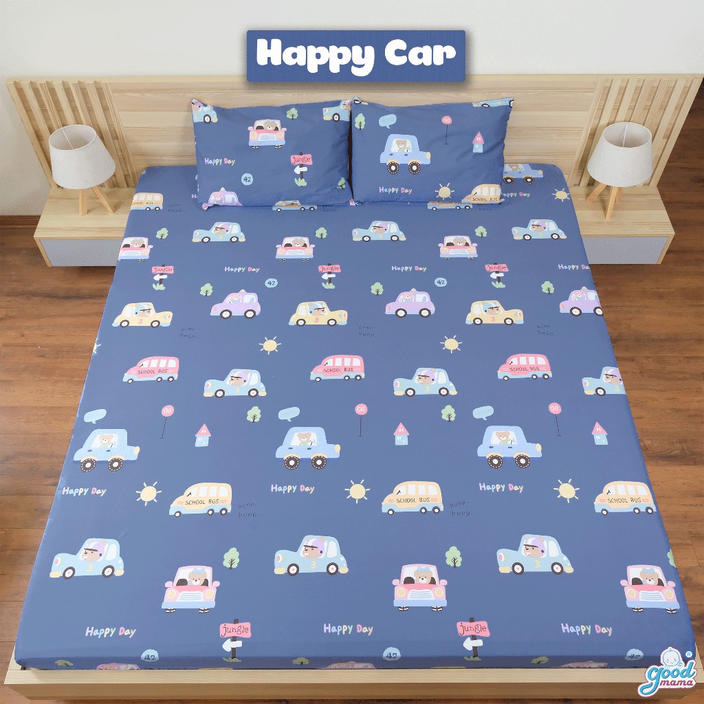 Ga Chống Thấm Cotton Cao Cấp Goodmama mẫu Happy Car - Hàng Việt Nam Chất Lượng Cao