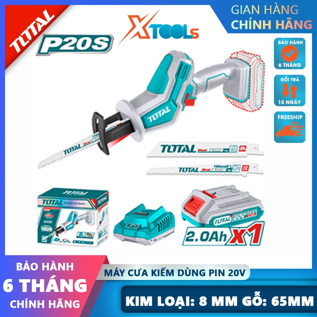 Máy cưa kiếm dùng pin 20V TOTAL TRSLI65061 máy cưa gỗ cầm tay cắt gỗ 65mm / cắt kim loại 8mm XTOOLs