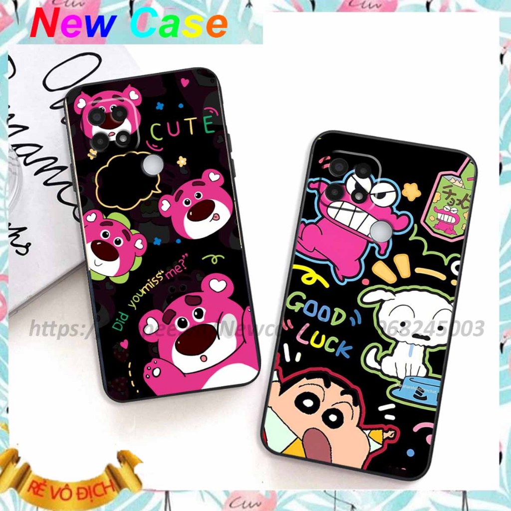 Ốp Oppo A15 / A15s viền vuông hình gấu dâu lotso,shin,gấu trúc cute dễ thương
