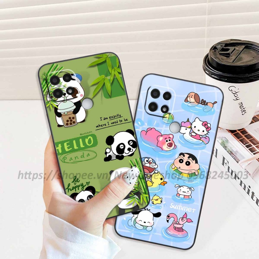 Ốp Oppo A15 / A15s viền vuông hình gấu dâu lotso,shin,gấu trúc cute dễ thương