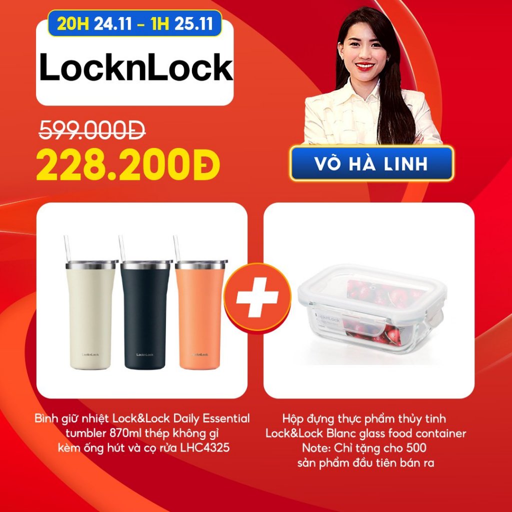 [Chỉ còn 228K sau khi áp voucher] Bình giữ nhiệt Lock&Lock Daily Essential 870ml kèm ống hút và cọ rửa LHC4325 (3 màu)