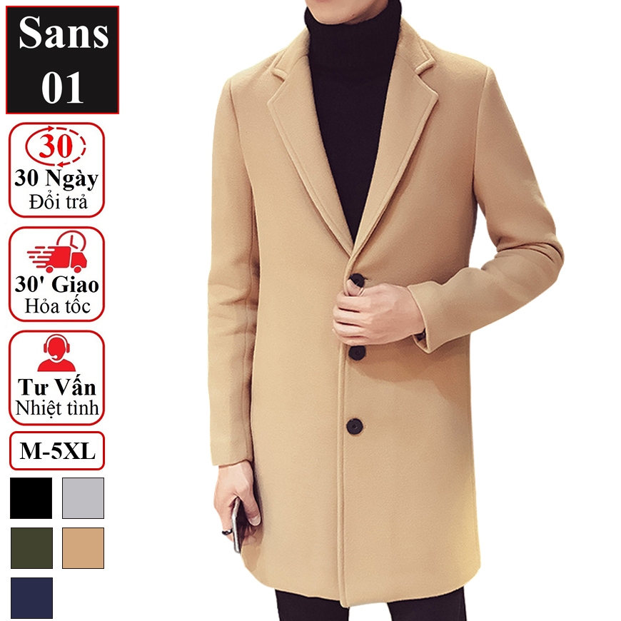Áo măng tô nam dáng dài Sans01 khoác dạ hàn quốc blazer mangto giá rẻ đen xanh vàng bigsize 3XL 4XL 5XL trech coat men | BigBuy360 - bigbuy360.vn