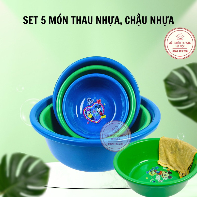 SET 5 MÓN THAU NHỰA, CHẬU NHỰA CAO CẤP GIA LONG