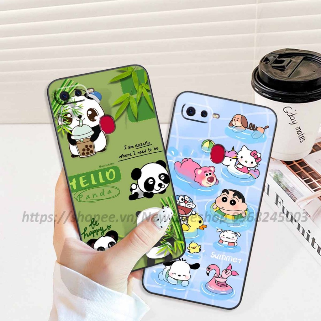 Ốp Oppo F5 / F5 Youth / F7 viền vuông hình gấu dâu lotso,shin,gấu trúc cute dễ thương