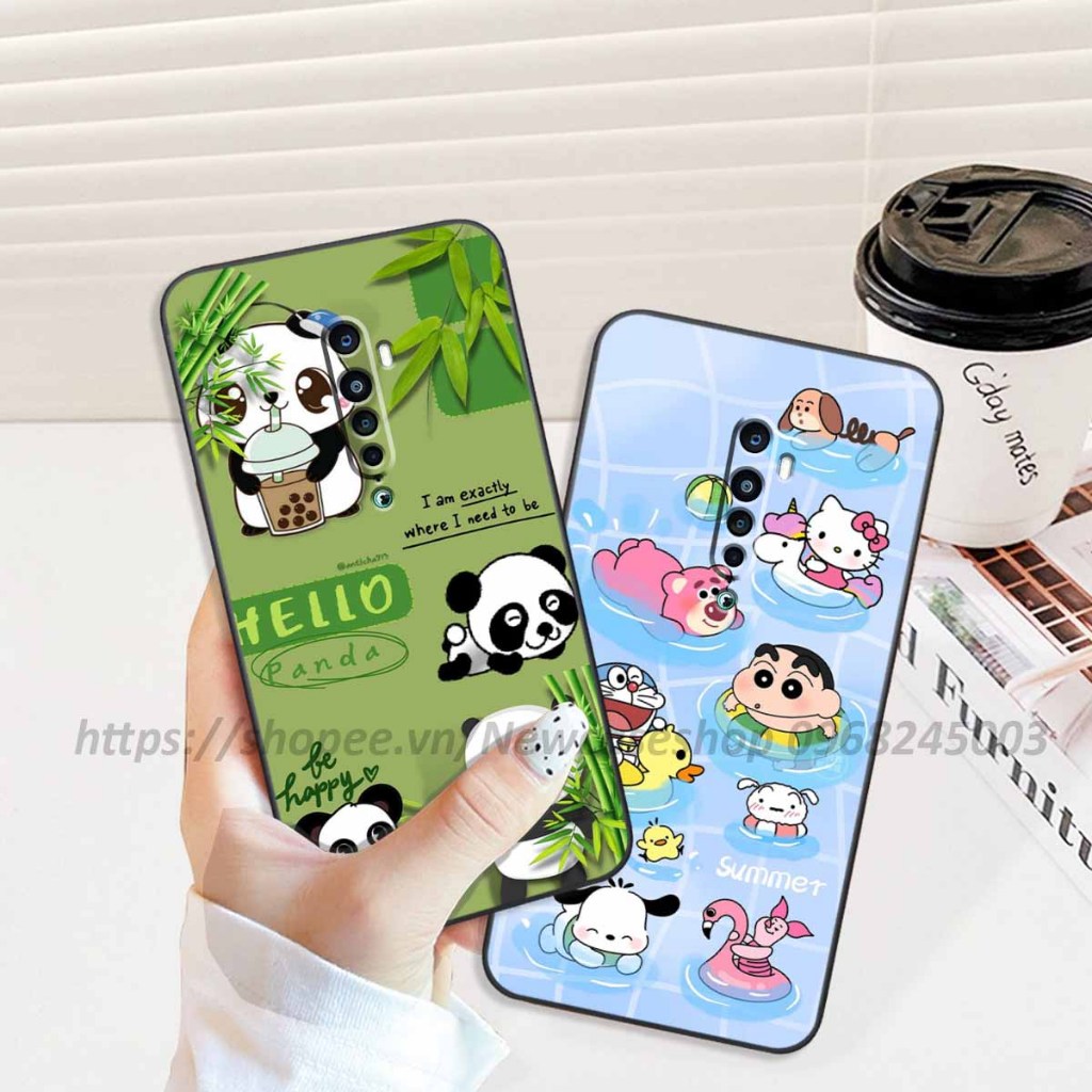 Ốp Oppo RENO / RENO Z / RENO 2 / 2F viền vuông hình gấu dâu lotso,shin,gấu trúc cute dễ thương