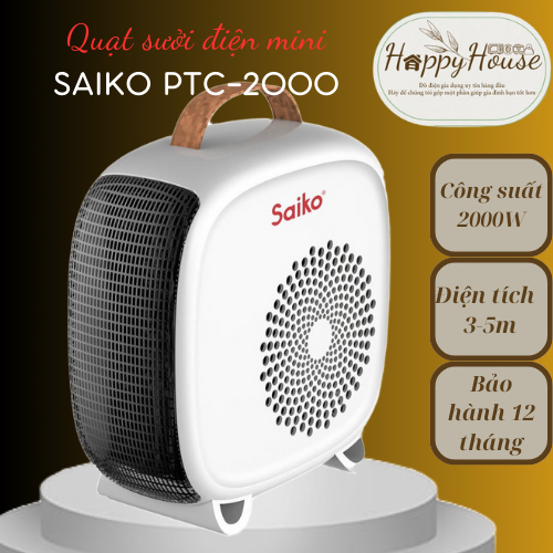 (HÀNG CHÍNH HÃNG) Quạt sưởi điện mini Saiko PTC-2000