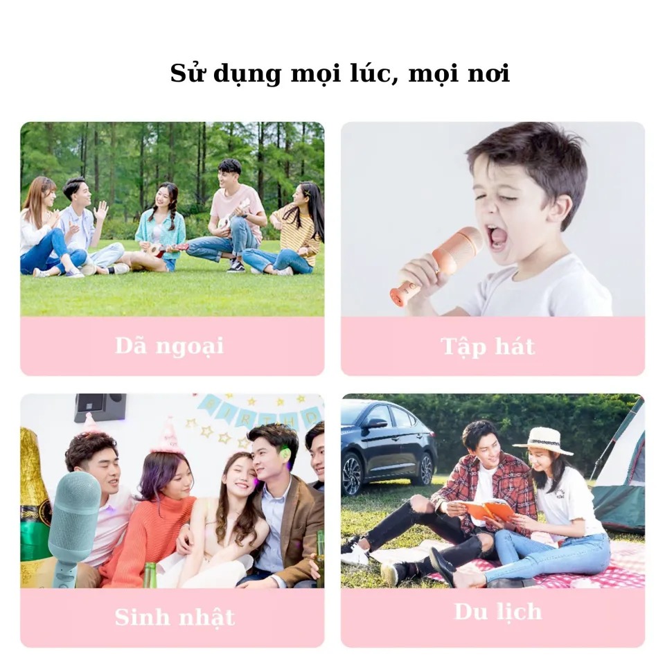 Micro Karaoke Bluetooth Không Dây Kèm Loa Phiên Bản Mới Hát Siêu Hay Mic Hát Karaoke Mini Tương Thích Với Nhiều Thiết Bị
