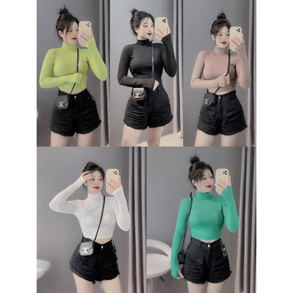 Áo croptop nữ nhiều màu kiểu dáng ôm tay dài kiểu dáng basic chất vải dày dặn phong cách cá tính sexy