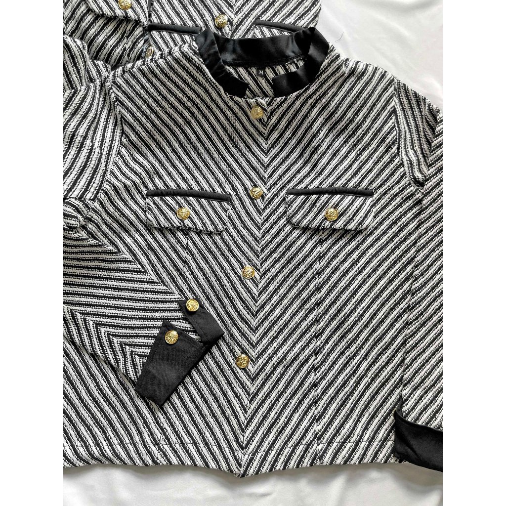 Áo khoác dạ nam tay dài kẻ sọc độn cầu vai thu đông