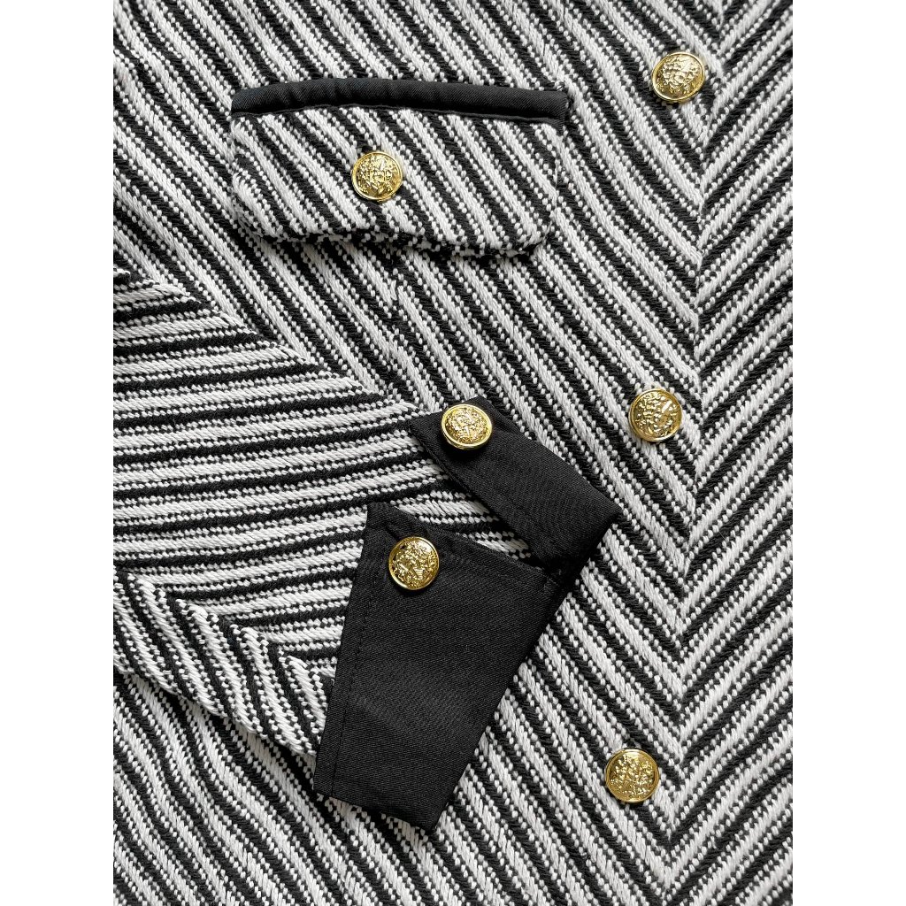 Áo khoác dạ nam tay dài kẻ sọc độn cầu vai thu đông