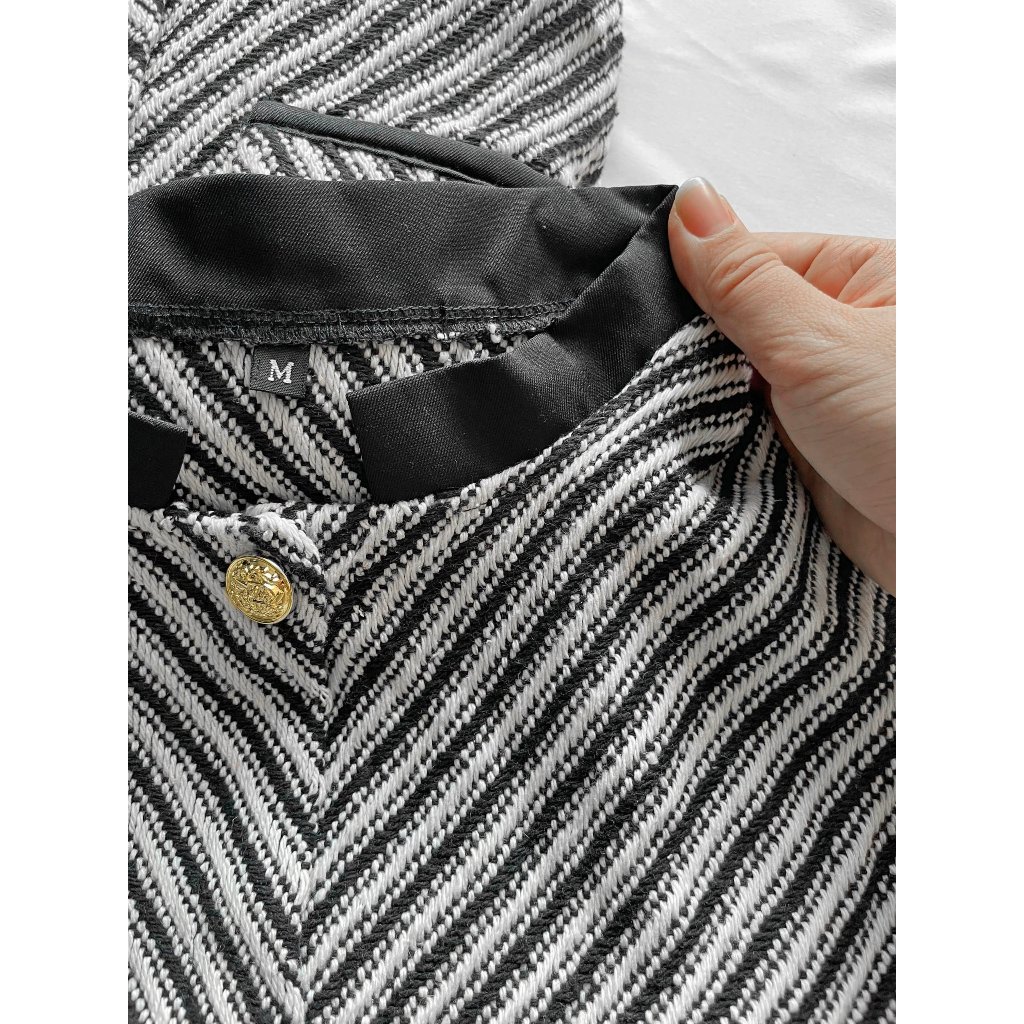 Áo khoác dạ nam tay dài kẻ sọc độn cầu vai thu đông