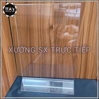 Menu mica để bàn đế tam giác, bảng mica cài giấy để bàn, menu để bàn a4-a5-a6- mã qr mica tta